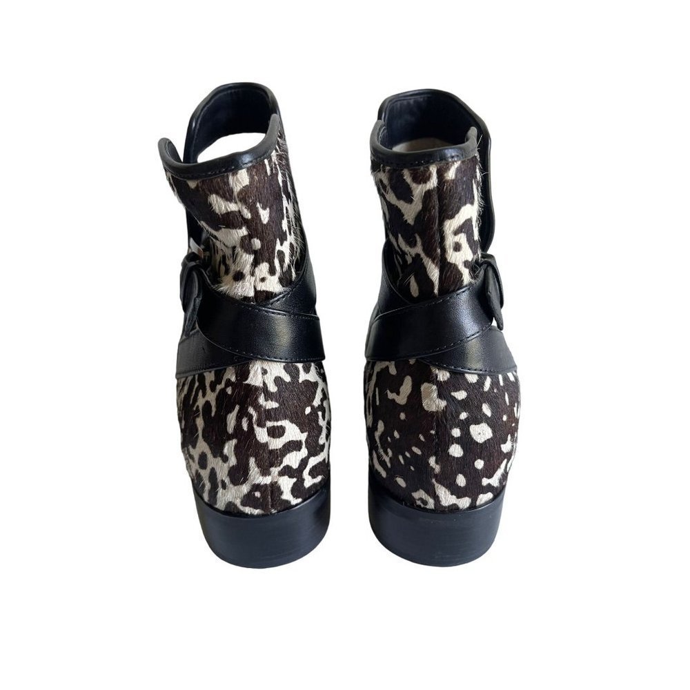Michael Kors Black Leather Ankle Boots with Brown & White Animal Print Heel - Picture 6 of 8